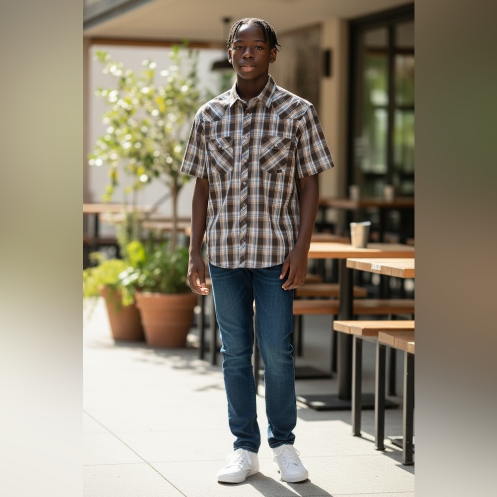 Casual Brown Plaid Button-Down Shirt